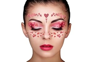 RHSEMI 2 Pezzi Tatuaggi Temporanei a Cuori, Adesivi Viso Set Tatuaggi Adesivi Temporanei, per Halloween/Carnevale/carnevale musica festa trucco- Rosso