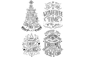 OTCRAFT Christmas Tree Leaves Snowflake Stamp for Card Making Wonderful Time,JOY,Merry Christmas,New Year,Season's Greetings Words Clear Stamp for Scrapbooking Paper Crafting Handmade Crafts Photo Album Decor