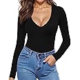 MANGOPOP Womens V Neck Short Sleeve Long Sleeve Slim Fit T Shirt Tunic Tops Tee, B Long Sleeve Black, Small