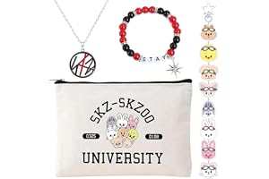 MLPKOI 4 Pièces Skz Ensemble, Stray Merch ave Porte Clef, Collier, Bracelet, Trousse de Toilette, Cadeaux Kpop pour Hommes et Femmes