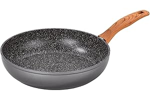 STONELINE Back to Nature Grande Sauteuse 28 cm, Made in Germany, compatible à l'Induction, Revêtement Antiadhésif avec de vraies particules de pierre, manche en motif bois