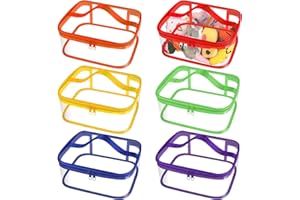 CNSJ 6 Pcs Clear PVC Toy Storage Bags with Handles 9.1x6.7x3.9 Inch Travel Toiletry Bags Waterproof Toy Storage Organizer Pouch with Zipper for Building Blocks Puzzle (Multicolor)