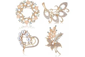 Andibro Kryształowa Perła Kwiat Broszka ze Strasem - Elegancka Szpilka do Bukietu na Wesele, Przypinka do Szalika