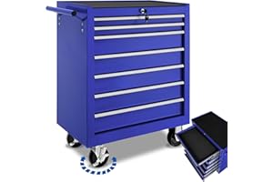TecTake® Carrello Portautensili Con 7 Cassetti - Porta Attrezzi Officina Con Ruote, Attrezzatura da Lavoro - Blu