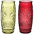 BarCraft Tiki Cocktail Glasses, Set of 2, Red and Green Tiki Rum Glasses, 600ml (1 Pint)