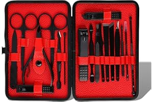 FILFEEL Zestawy do ozdabiania paznokci, profesjonalny zestaw do pedicure ze stali nierdzewnej narzędzia do manicure z etui podróżnym, zestaw 18 sztuk