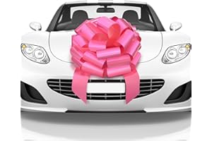 Mata1 Huge Car Bow (Pink, 18 inch), Big Gift Wrapping Bow for Large Gift Decoration, Giant Indoor/Outdoor Bow with 2 Ribbon Tails and 4 Stickers (No Magnets that Scratch)