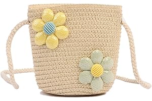 ZERCART Little Girl Shoulder Bag Cute Straw Crossbody Bags Girls Handbags Braided Bag Floral Bags Shoulder Bags Princess Crossbody Bag for Kids Girls Shopping School Travel