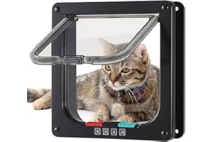 Roxanex Bezpieczne Drzwi dla Kota, Przesuwne z 4-Kierunkowym Zamkiem, Odporna Na Warunki Atmosferyczne Klapa do Wewnętrznych i Zewnętrznych Drzwi, Okna (Czarne, M)