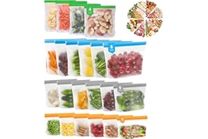 DYIOUXIN Bolsas Silicona Reutilizables,22 Bolsas Congelacion,Bolsas Congelar Leche Materna,Bolsas Zip,Bolsas Verticales de Comida,para Almacenar Verduras,Leche,Aperitivos,4 Tamaños