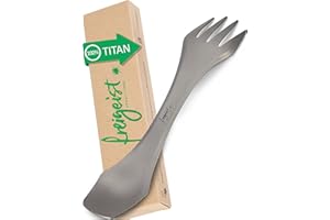 ‎FREIGEIST ESPRIT LIBRE freigeist® Göffel Titan | Ideales Camping Besteckset der Spork Titan | Ultra leichtes Camping Besteck | Outdoor Besteck | Outdoor Geschirr | Göffel, Messer Gabel Löffel Set, Titan Campingbesteck..