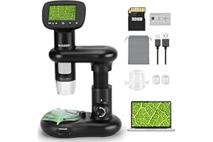 ‎WADEO WADEO Mikroskop cyfrowy, ekran LCD 5.1 cm, stojak i karta pamięci 32 GB, przenośny mikroskop ręczny z 8 diodami LED, kompatybilny z komputerem, laptopem, Windowsem, Mac