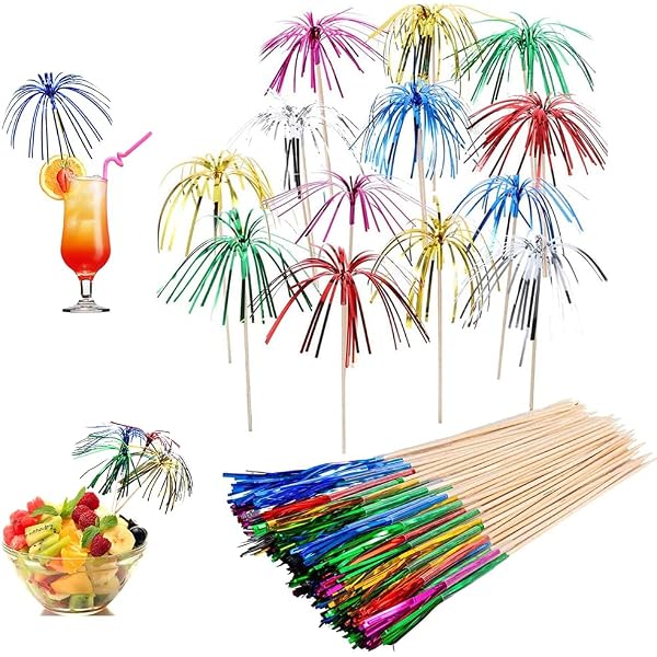 Homiladi 50 Ombrelli Da Cocktail Fluorescenti - Mini Decorazioni Per Bevande E Torte, Steli In Bambù, Colori Rosa - 2