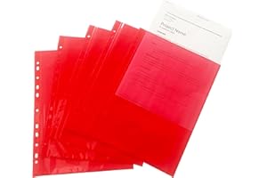 Janrax - Bolsillos perforados (A4, 50 unidades), color rojo