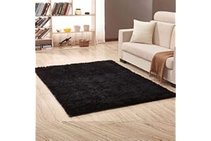 Hiser Rugs Tapis de Salon à Poils Longs Tapis de Sol Moelleux Shaggy Doux et Confortable Moderne Tapis Antidérapant Décoration Intérieure Tapis Moelleux pour Salon Chambre (Noir,40x60cm)
