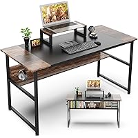 Nisear Schreibtisch aus Stahl & Holz, Computertisch Bürotisch mit Computerständer, Officetisch Arbeitstisch für Arbeit…