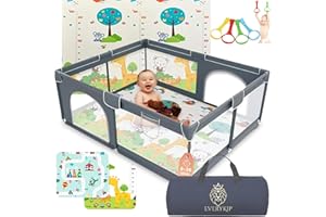 EveryKip® Laufstall Baby 120x120cm, Laufgitter baby mit atmungsaktivem Netz, Baby Laufstall mit Reißverschlusstür, Kinder laufgitter, Kleines Laufstall Dunkelgrau