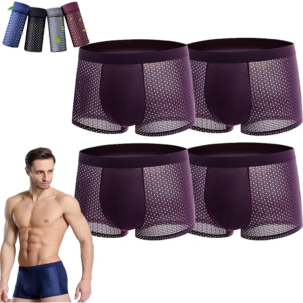 Boxer Bambou ESSISH 4 Pièces - Confort Toute La Journée - Taille 3XL - Matière Respirante
