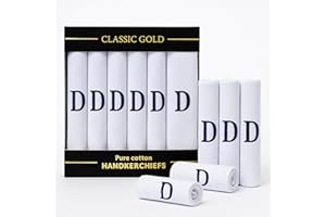 DUDU N GIRLIE 7 Pack of Mens/Gentlemens White Satin Bordered Handkerchiefs with & Blue Embroidered Initials, D, One Size