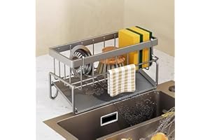 GALOZZOIT Organizador Cocina,Organizador de Fregadero Cocina con Toallero Extraíble,Soporte Esponja Fregadero con Bandeja Autodrenante,para Almacenamiento Cocina Baños (Gris)