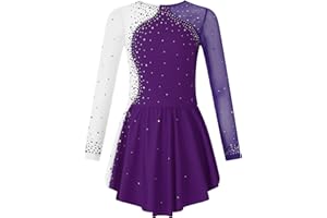 JanJean Mädchen Eiskunstlauf Kleid Glitzer Tanzkleid Langarm Ballett Trikot Tanz Body Ballettkleid Ballettanzug für Kinder 5-16 Jahre