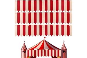 3st Hängande Cirkustält Dekorationer, Polyester Cirkustältsfestdekorationer Rödvit Randig Banderoll med Rep för Halloweenfest