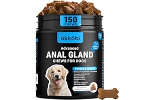 OKKÖBI Anal Gland Chews 150Pcs - Constipation Relief for Dogs and Digestive Support - US Formula with Fiber Supplements, Natural Ingredients & Vitamins - Chicken