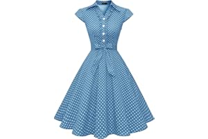 Wedtrend Robe de cocktail à manches courtes pour femme - Style rétro années 1950 - Rockabilly swing, Bleu marine