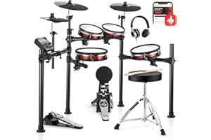 Donner DED-200 MAX Kit de batterie électronique avec têtes en maille standard industrielle, caisse claire de 25,4 cm, tom3 de 25,4 cm, crash de 30,5 cm, 450 sons authentiques pour une performance et