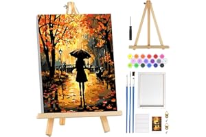 MOGTAA Girls Paint by Numbers for Adults Beginner with Frame, Landscape Painting by Numbers for Adults with Easel, DIY Oil Painting Kits Art Crafts for Home Decor, 8x12in
