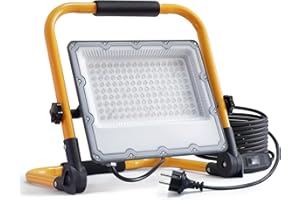 OUSIDE Projecteur LED Chantier 100W avec Interrupteur- Éclairage de Chantier Puissant et Étanche IP66, 6500K 15000 Lumens avec Prise Schuko et Cordon de 4M, Idéal pour Travaux Intérieurs et Extérieurs