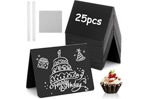 WOUMON 25 Pezzi Mini Lavagna, Cartellini Prezzi 10 x 7.5 cm, Lavagnette Piccole Cancellabile per Buffet, Feste, Ristoranti (Nero)