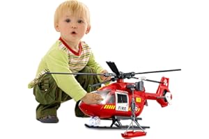 XUEXUE Big Large Helicopter Toy for Boys 2 3 4 5 6 7 – Police Rescue Copter with Crane, Lights & Sounds, Cargo Basket Included