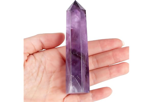 Sahoottie 4” Amethyst Crystal Large Amethyst Crystals and Healing Stones | Amethyst Crystal Tower Point Large Purple Gemstone for Reiki Meditation Therapy Energy Direction for Stone Collectors