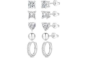 EXGOX Ohrringe Silber 925 Ohrstecker Ohrringe für Damen Hypoallergen Ohrstecker Glänzende Cubic Zirkonia Diamant Ohrstecker Set(5 Paar)