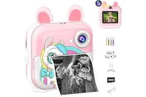 CATGIFF Macchina Fotografica Bambini Istantanea, 2.4 Pollici 1080P HD Fotocamera Digitale Bambini con Matita Colorata Carta da Stampa e 32GB Scheda, Rosa