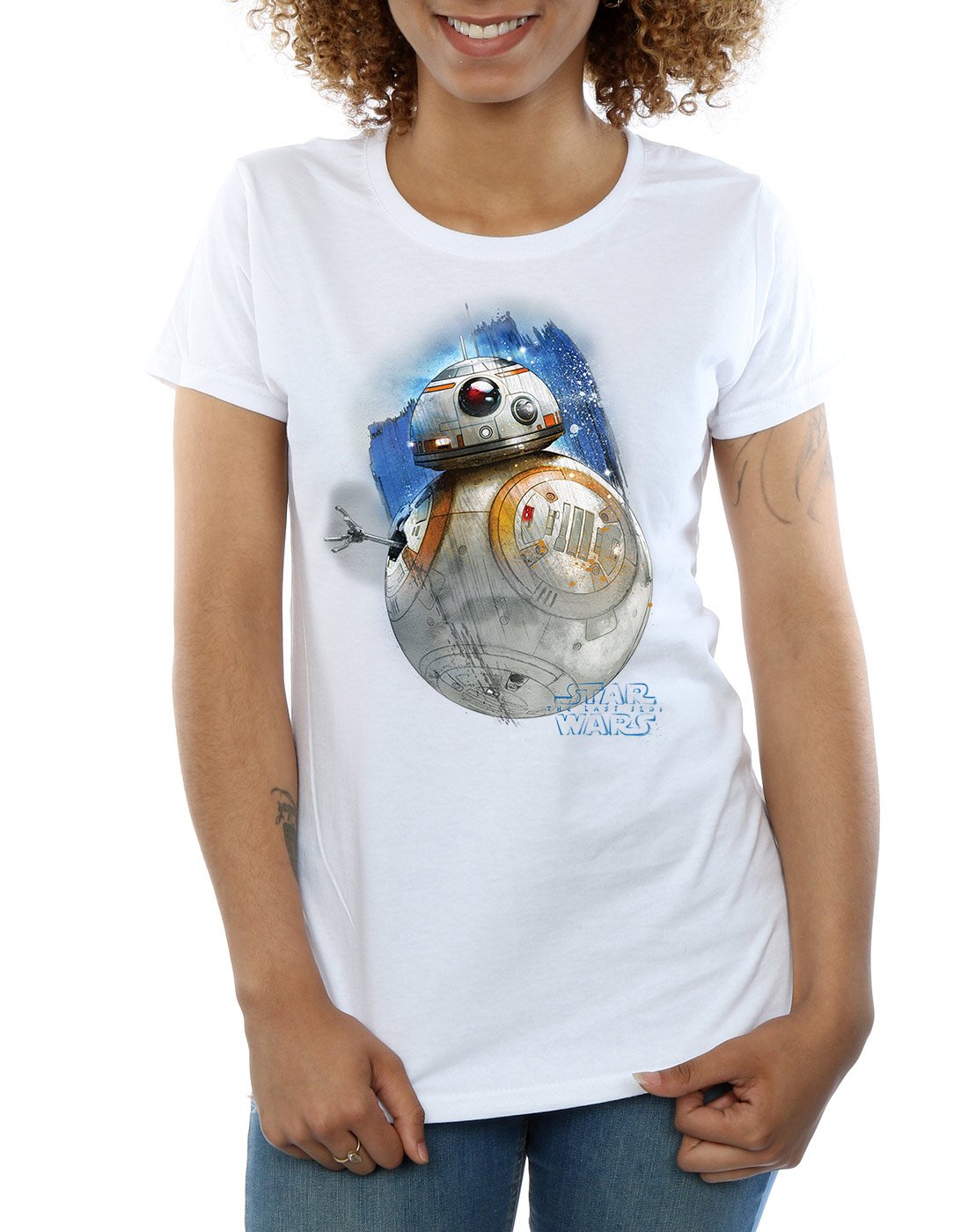 Star-Wars-Damen-The-Last-Jedi-BB-8-Brushed-T-Shirt-Medium-Wei