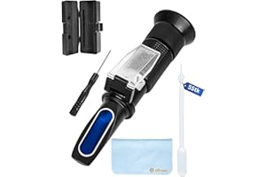 A ABLUMEN 4-in-1 Frostschutz Refraktometer Mit ATC, Kühlmitteltester Für Ethylenglykol (G11 G12), Propylenglykol (G13), AdBlue (DEF), Batteriesäure Und Scheibenwaschflüssigkeit Schwarzes Kühlflüssigkeit Prüfer