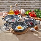 Eda Asya ZK901 3'l&uuml; Cam Kapaklı Granit D&ouml;k&uuml;m Sahan Seti Gri