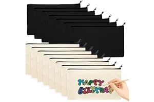 GGISUI 15 Pièces Trousse de Maquillage en Toile,DIY Toile Trousse de Rangement en Tissu Trousse Personnalisabl,Pochette Tissu,Trousses à Crayons Vierge, Sac Zippé en Toile(Beige et Noir