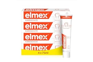 ‎ELMEX elmex Toothpaste Caries Protection 4 x 75 ml - Medical Teeth Cleaning for Highly Effective Caries Protection - Provides Dual Active Calcium Fluoride Protective Shield for Durable Teeth