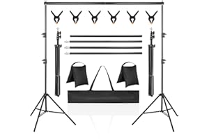 AKOZLIN Foto Hintergrund Ständer, 2 X 3M Verstellbares Foto Hintergrundstativ,Set Mit 2 Sandsäcken, 6 Federklammern Und 1 Tragetasche Fotostudio Porträt Produktfotografie Studiofotografie