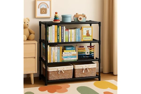 YouCopia 4 Tier Book Self Portable Book Shelf, Kids Books Racks for Home Plastic, Bookshelf for Home, Book Shelves, Stand, Organizer, Book Rack for Study Room/Library/Bedroom-Black (Black, 4-Shelf)