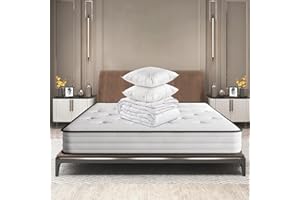 IZTOSS Luxe Matelas 140x190 avec Couette et 2Oreillers, Mousse A Mémoire - Multi-Densité - Ultra Doux et Confortable - Soutien Haute Resilience - Respirante - Ergonomique Hypoallergénique L-CD-7
