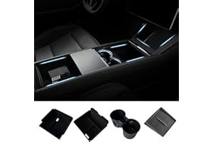 Ywooon Taca organizera konsoli środkowej do Tesla Model 3 Highland 2024, podłokietnik, schowek, uchwyt na kubek, bezprzewodowa, ładowarka, ulepszone akcesoria wewnętrzne Highland, 4 szt