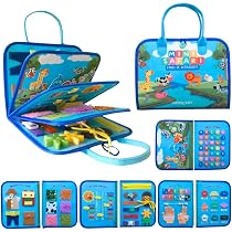 POWZOO Busy Board De Tela Con 5 Capas – Tablero Sensorial Montessori Para Aprender A Vestir, Con Letras, Números Y Formas, Para Niños De 1 A 5 Años