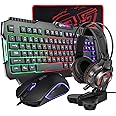 FANTECH P51SE Gaming Keyboard and Mouse, Gaming Headset and Headphone Stand, Gaming Mouse Pad Combo - Wired RGB Rainbow Backlit PC Gamers Basic 5 in 1 Gaming Set - Black