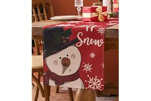 Vorysum Camino de Mesa Navidad Iindo Muñeco de Nieve Blanco Decorar de Mesa De Cocina de Invierno Camino de Mesa Camino de Mesa Navidad Camino de Mesa Rojo Camino de Mesa Navidad 33 x 183 cm