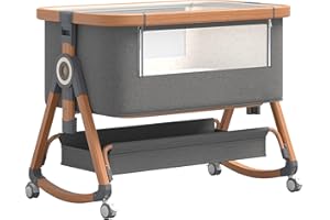 GLOKID 3-in-1neonato culla neonato,contiene Materasso,culla next to me,crib da campeggio,Regolazione a sei velocità,Compatibile con Diversi Letti, Altezza Regolabile,Inclinabile (Grigio Dorato)