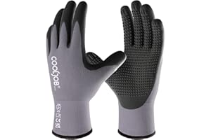 COOLJOB Guanti da lavoro, 3 paia di guanti da lavoro rivestiti in nitrile, da uomo, a pois per presa antiscivolo, taglia S, taglia 8 (3 paia S)